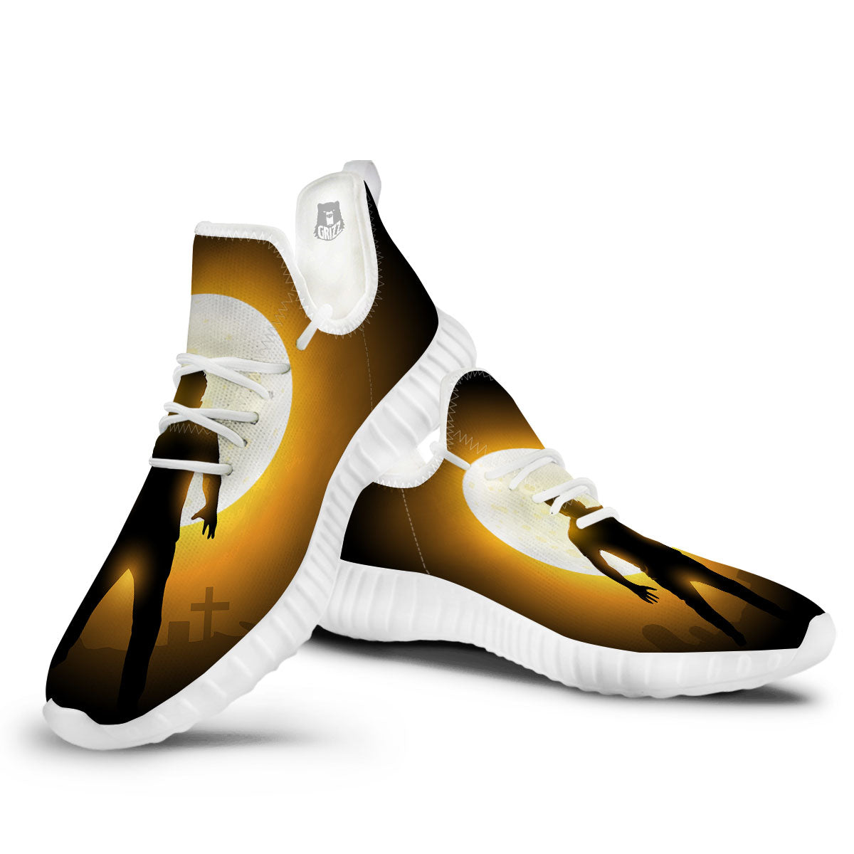 Walking Zombie Halloween Print White Walking Shoes-grizzshop
