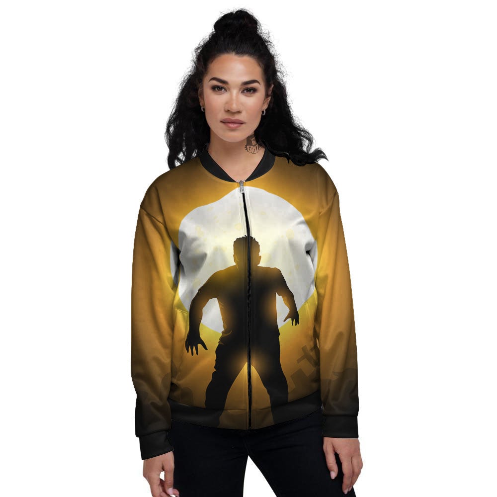 Walking Zombie Halloween Print Women's Bomber Jacket-grizzshop