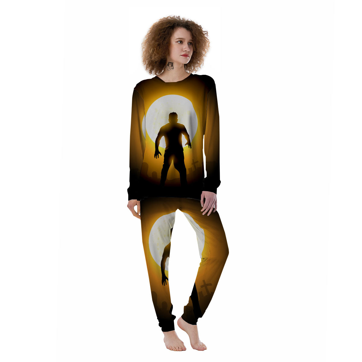 Walking Zombie Halloween Print Women's Pajamas-grizzshop