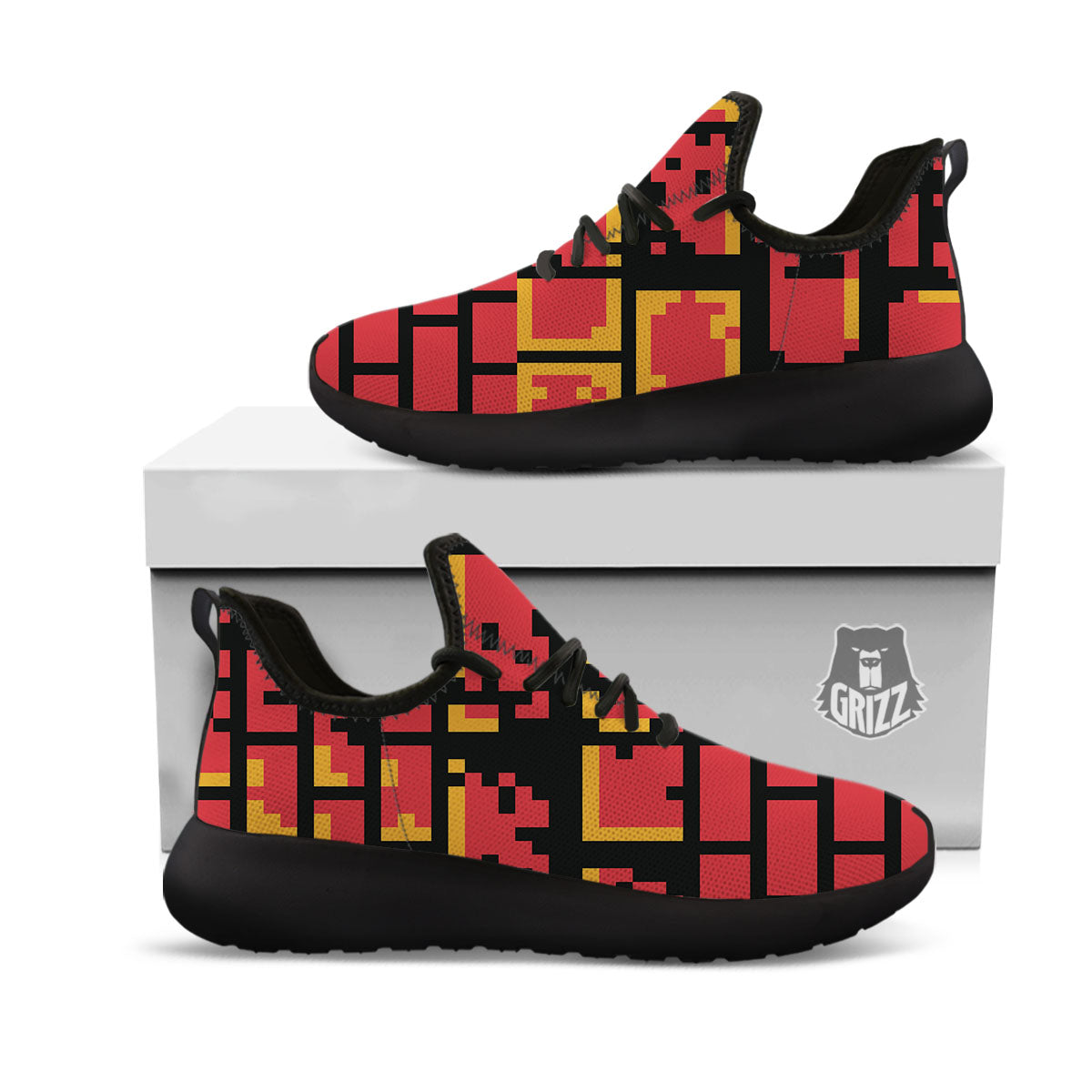 Wall Orange 8-Bit Pixel Print Black Athletic Shoes-grizzshop