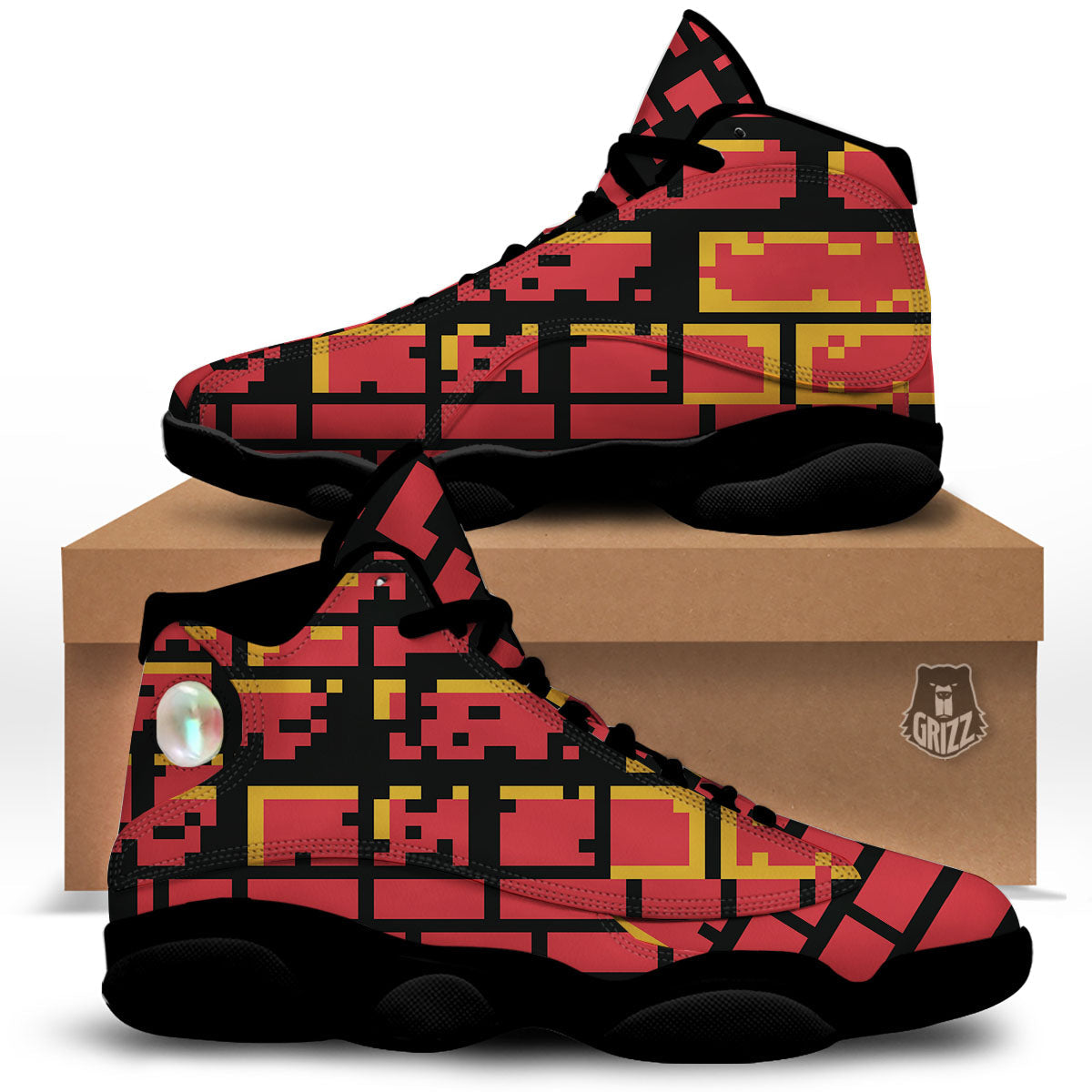 Wall Orange 8-Bit Pixel Print Black Basketball Shoes-grizzshop