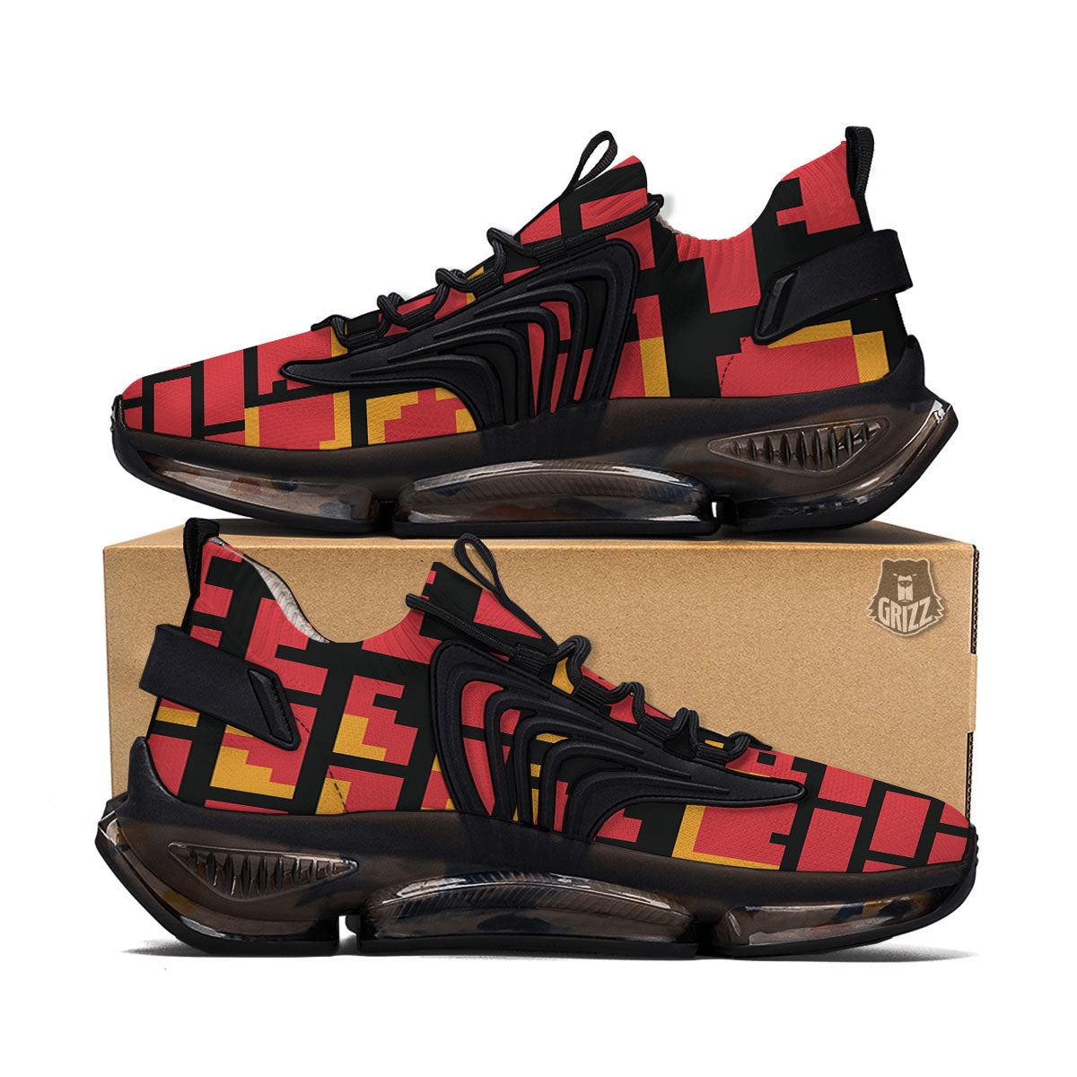 Wall Orange 8-Bit Pixel Print Black Gym Shoes-grizzshop