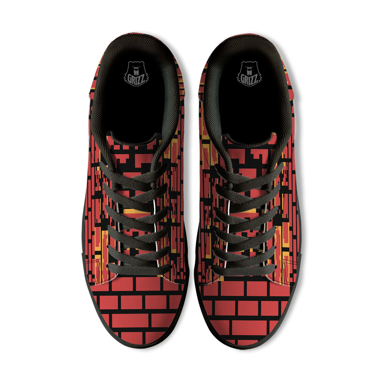 Wall Orange 8-Bit Pixel Print Black Low Top Sneakers-grizzshop