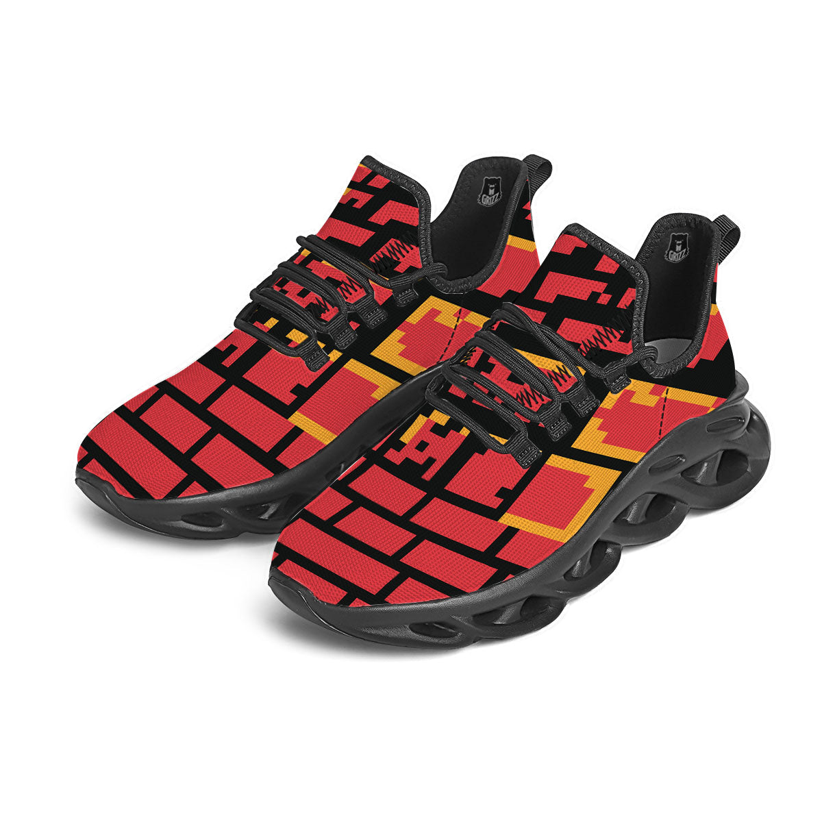 Wall Orange 8-Bit Pixel Print Black Running Shoes-grizzshop