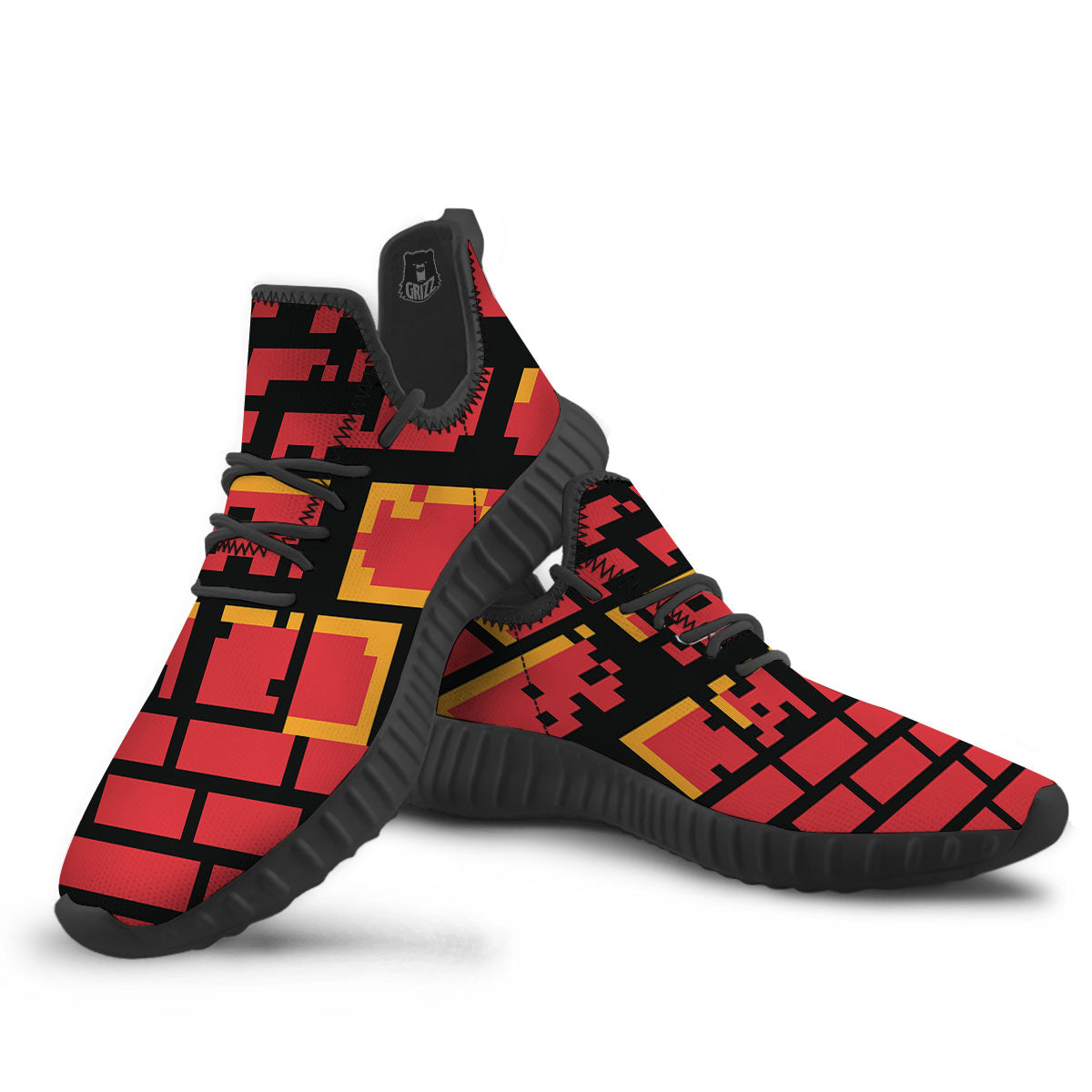 Wall Orange 8-Bit Pixel Print Black Walking Shoes-grizzshop