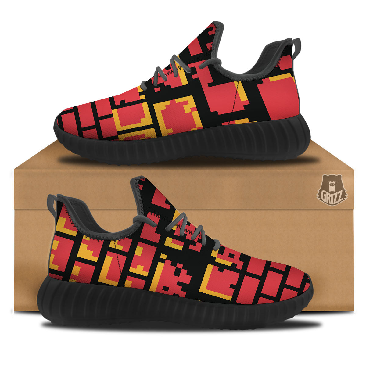 Wall Orange 8-Bit Pixel Print Black Walking Shoes-grizzshop