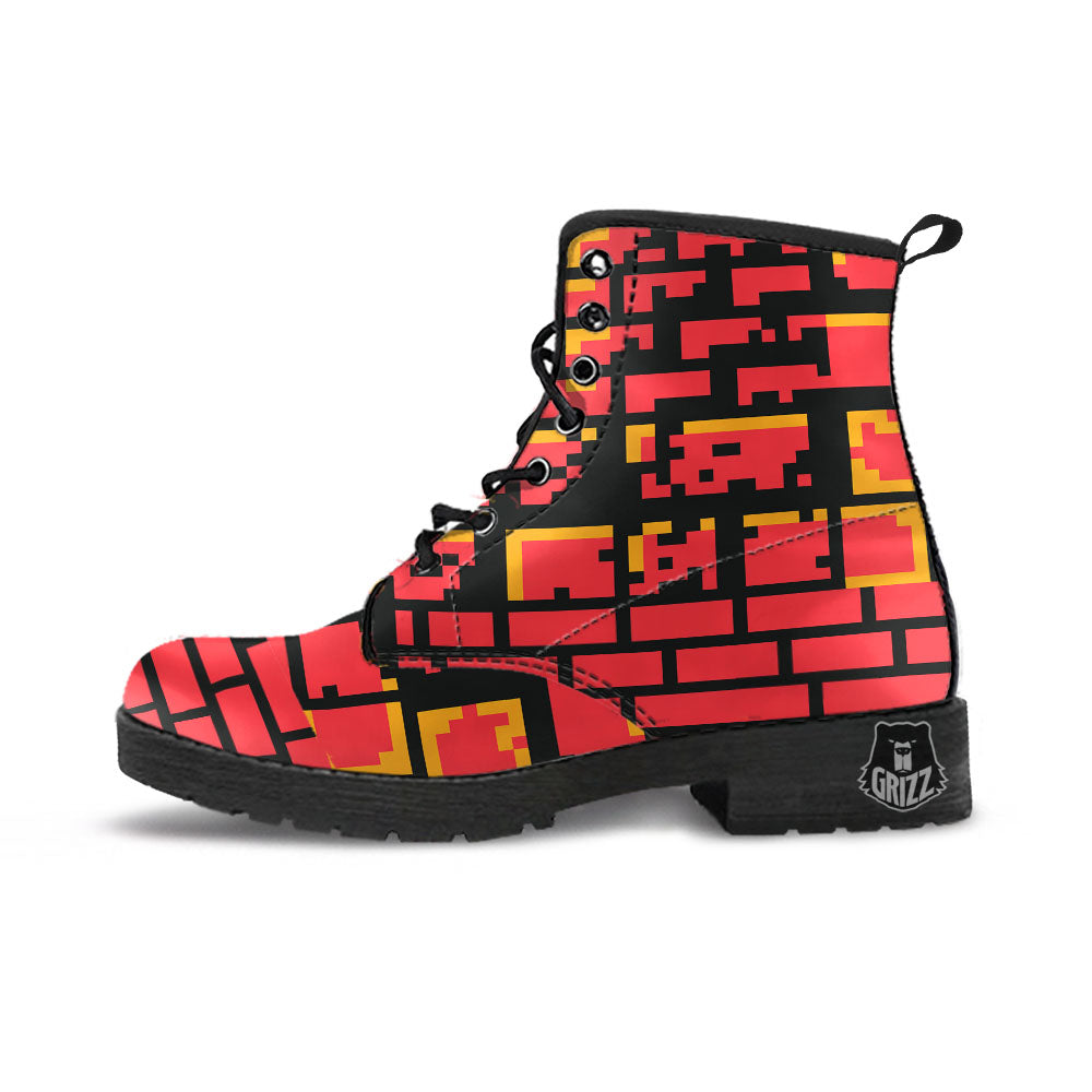 Wall Orange 8-Bit Pixel Print Leather Boots-grizzshop
