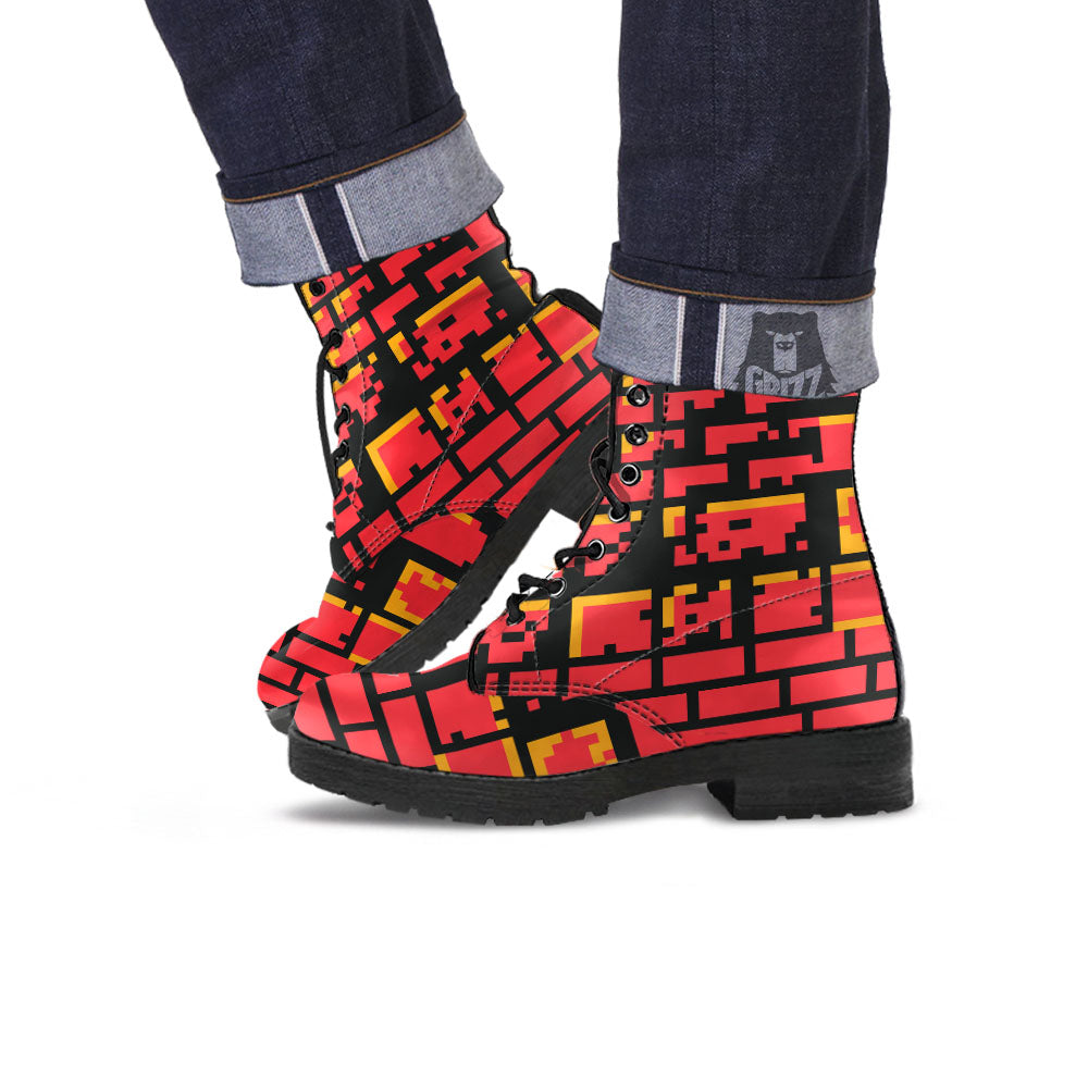 Wall Orange 8-Bit Pixel Print Leather Boots-grizzshop