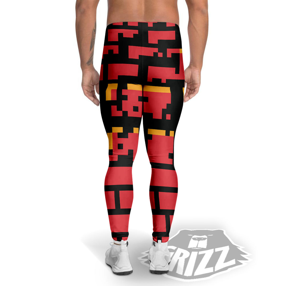 Wall Orange 8-Bit Pixel Print Men's Leggings-grizzshop