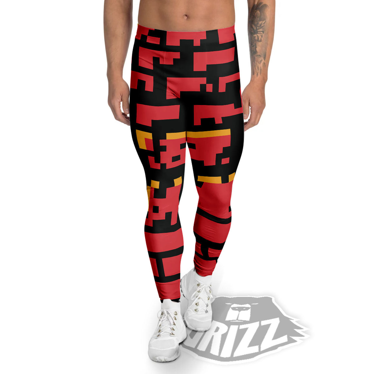 Wall Orange 8-Bit Pixel Print Men's Leggings-grizzshop