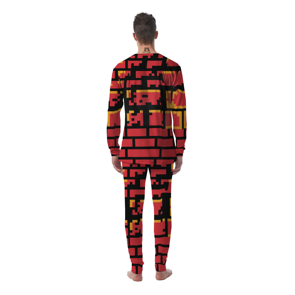 Wall Orange 8-Bit Pixel Print Men's Pajamas-grizzshop