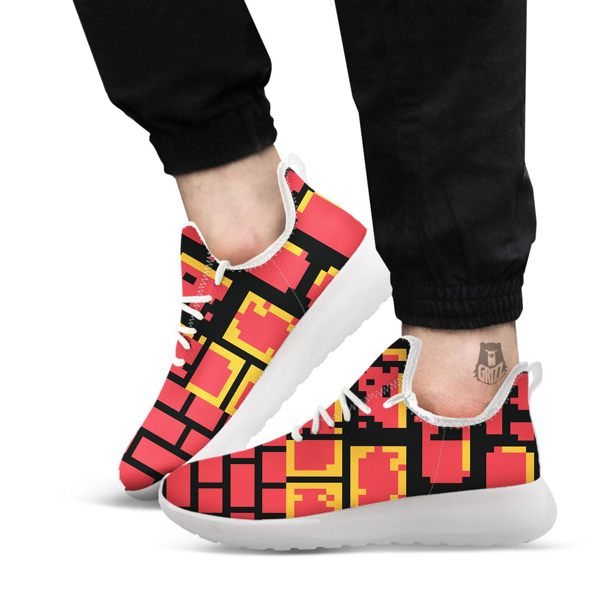 Wall Orange 8-Bit Pixel Print White Athletic Shoes-grizzshop