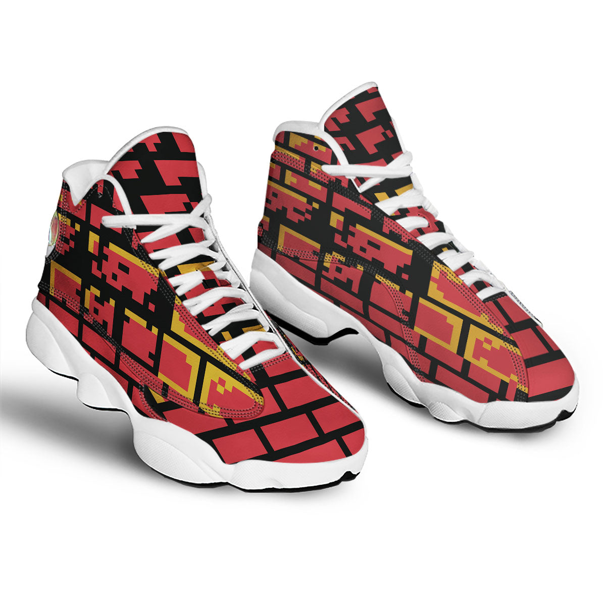 Wall Orange 8-Bit Pixel Print White Basketball Shoes-grizzshop
