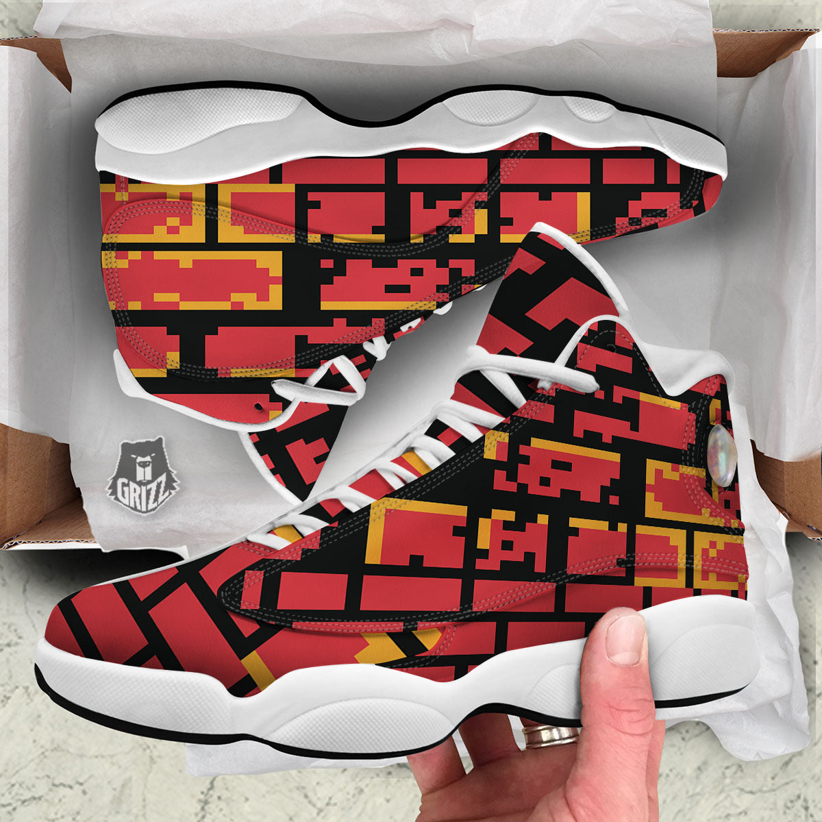 Wall Orange 8-Bit Pixel Print White Basketball Shoes-grizzshop