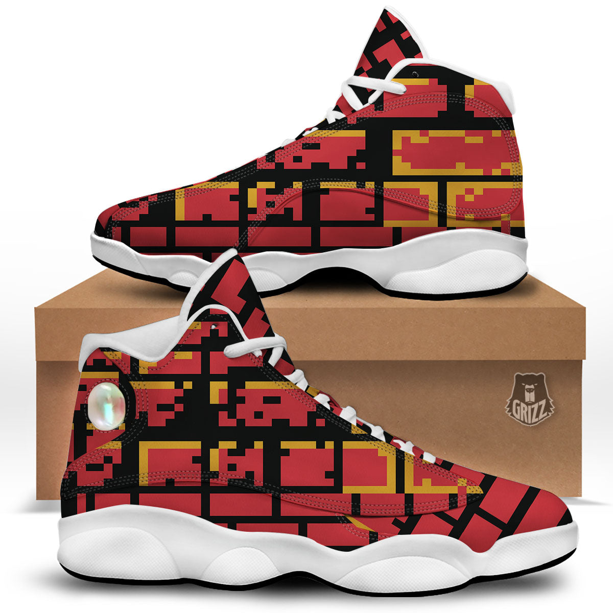 Wall Orange 8-Bit Pixel Print White Basketball Shoes-grizzshop