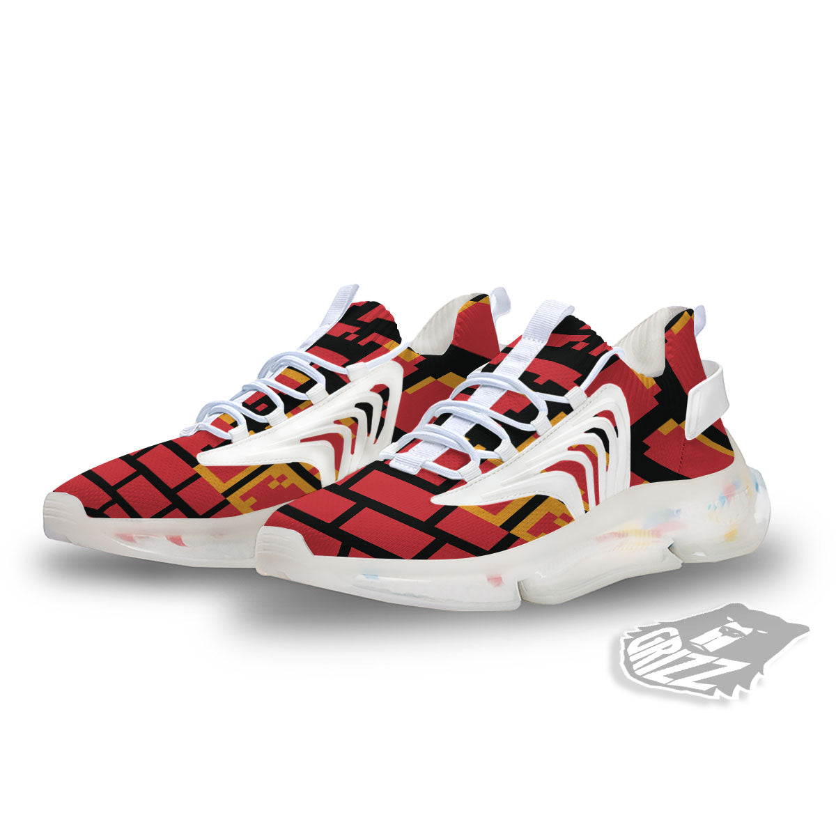 Wall Orange 8-Bit Pixel Print White Gym Shoes-grizzshop