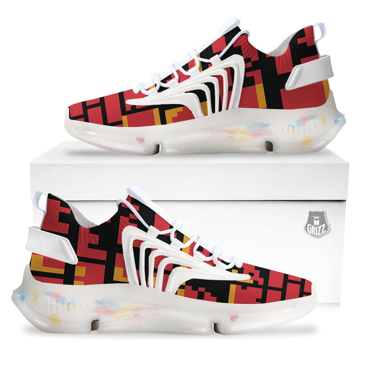Wall Orange 8-Bit Pixel Print White Gym Shoes-grizzshop