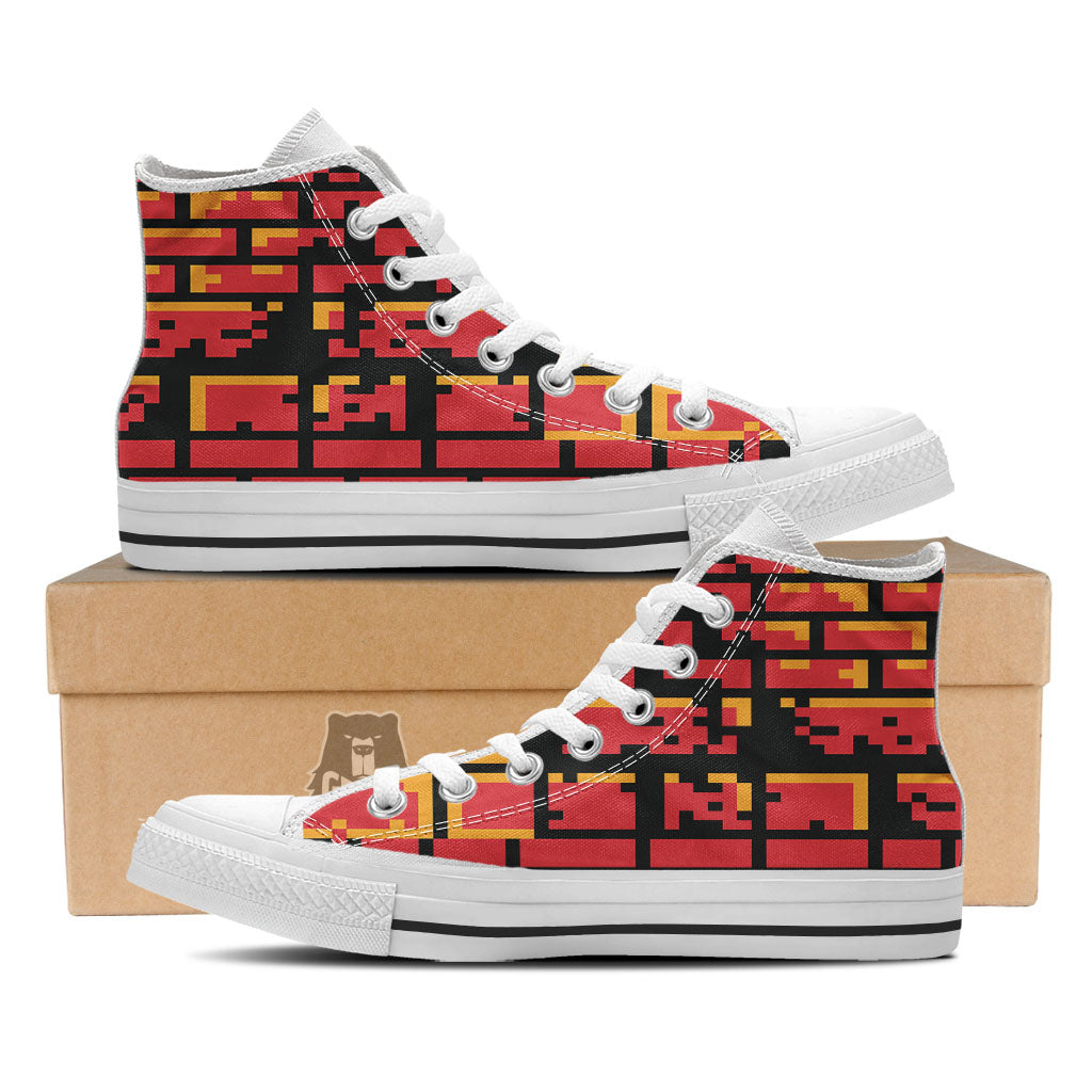 Wall Orange 8-Bit Pixel Print White High Top Shoes-grizzshop