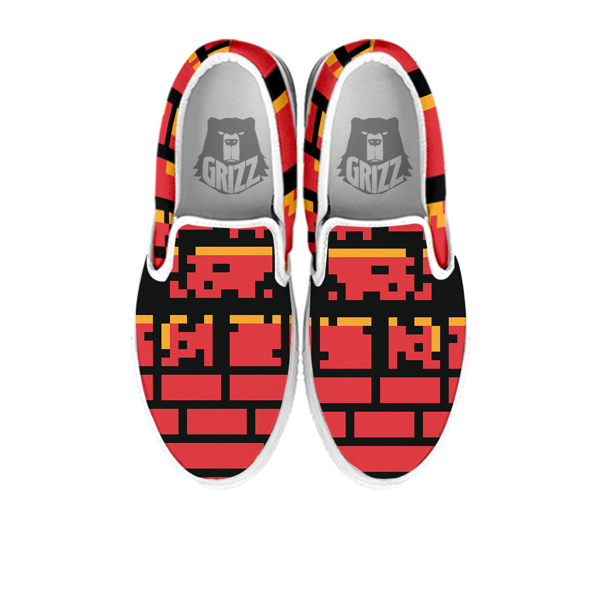 Wall Orange 8-Bit Pixel Print White Slip On Shoes-grizzshop