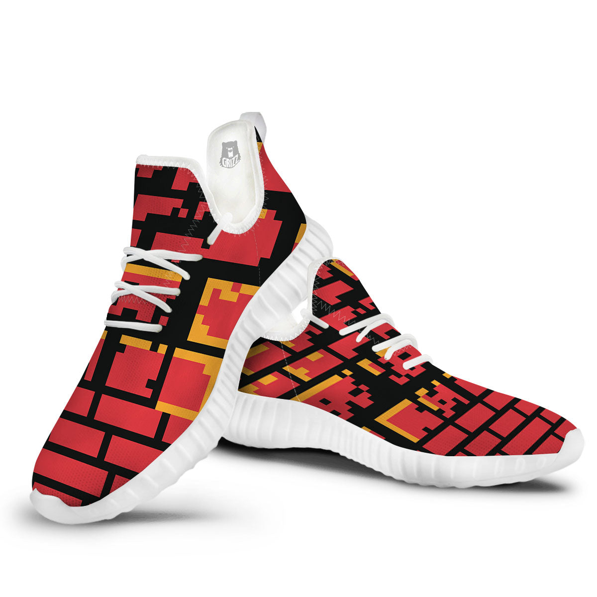 Wall Orange 8-Bit Pixel Print White Walking Shoes-grizzshop