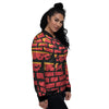 Wall Orange 8-Bit Pixel Print Women's Bomber Jacket-grizzshop