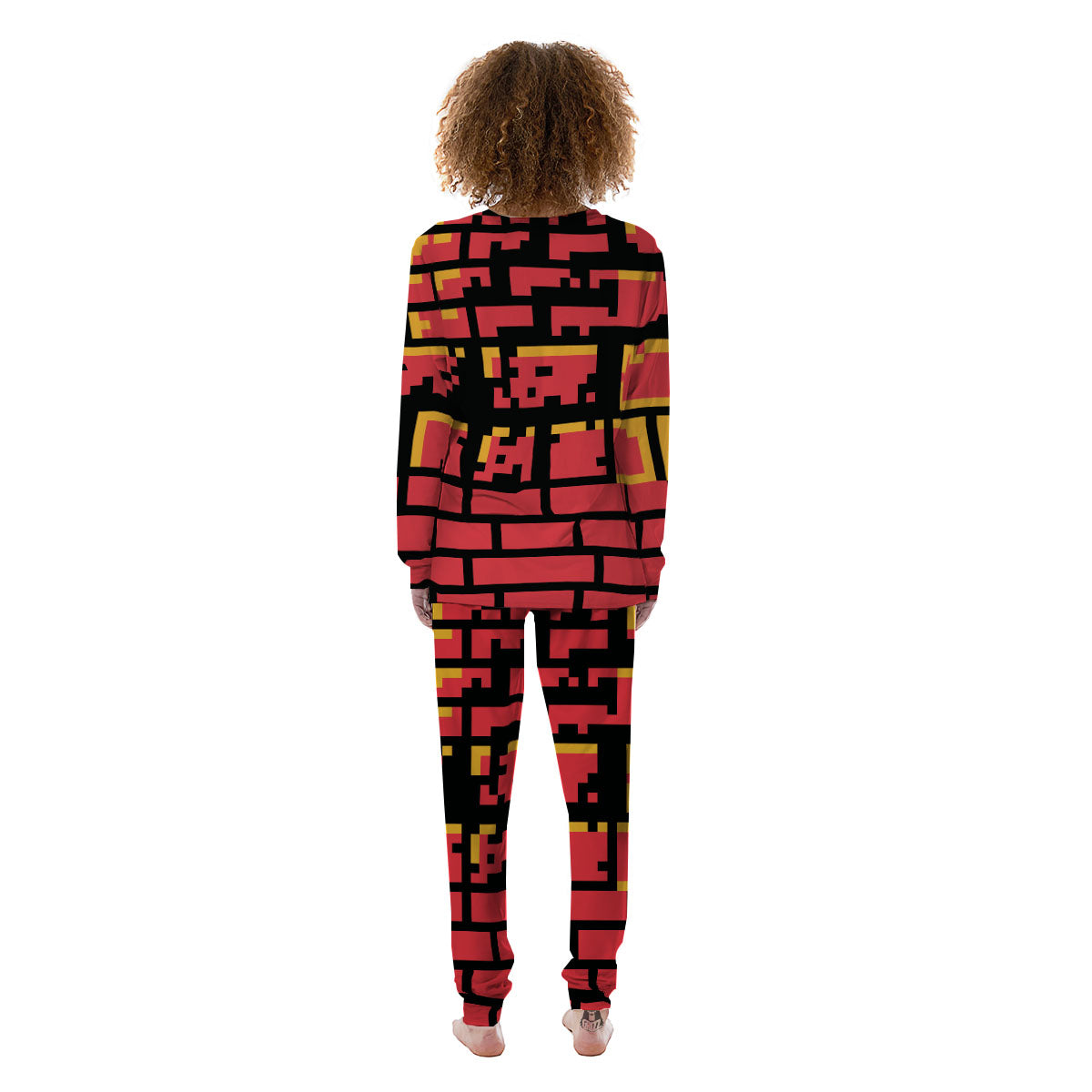 Wall Orange 8-Bit Pixel Print Women's Pajamas-grizzshop