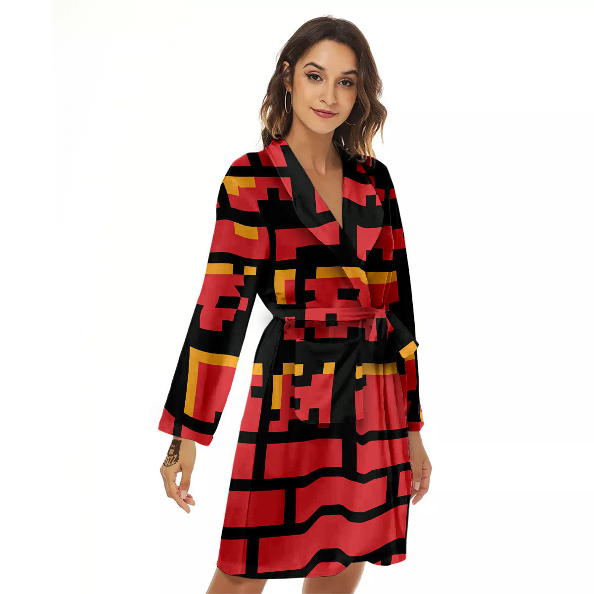 Wall Orange 8-Bit Pixel Print Women's Robe-grizzshop