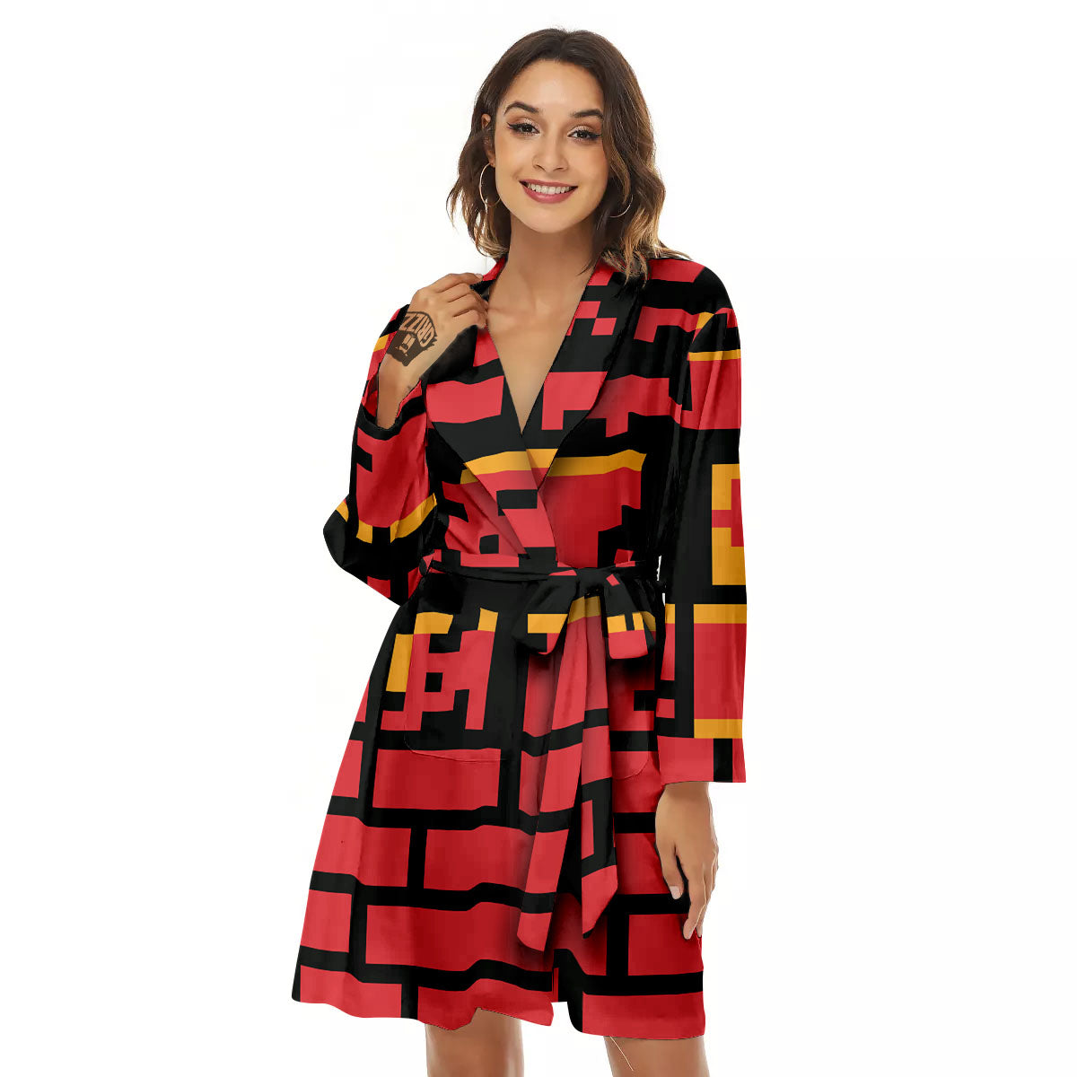 Wall Orange 8-Bit Pixel Print Women's Robe-grizzshop