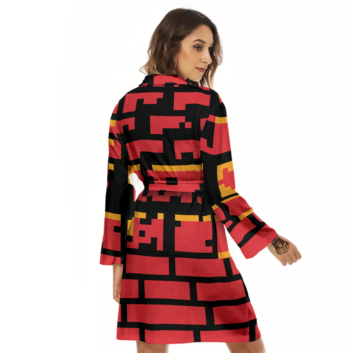 Wall Orange 8-Bit Pixel Print Women's Robe-grizzshop