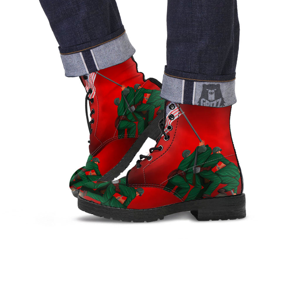 War Memorial American Print Leather Boots-grizzshop