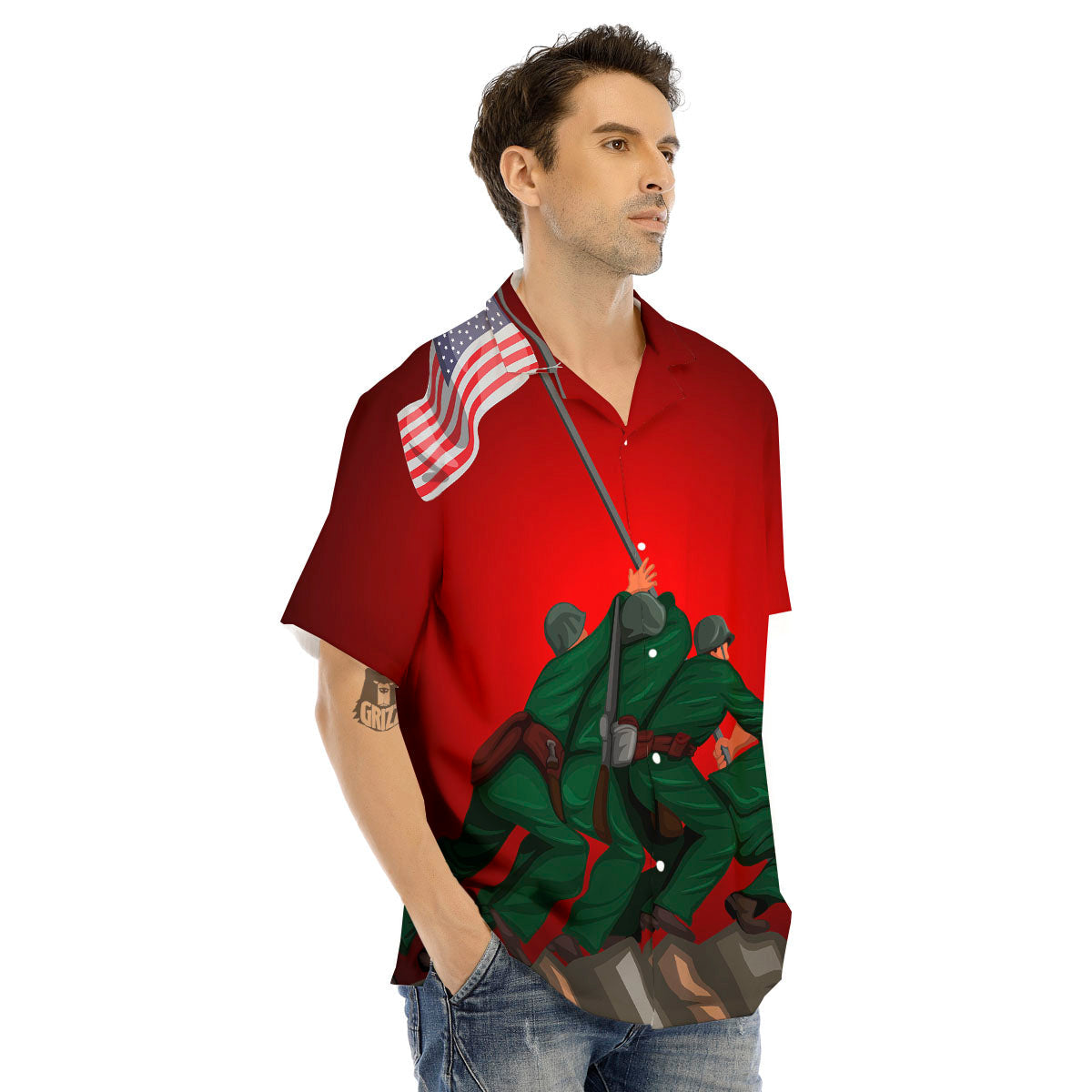 War Memorial American Print Men's Hawaiian Shirt-grizzshop