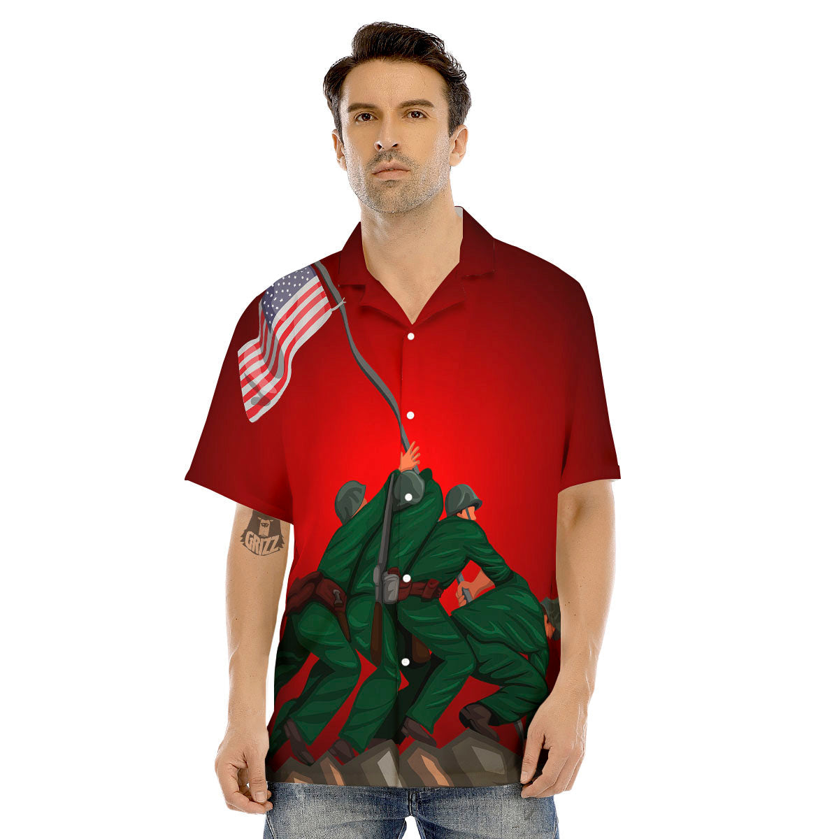 War Memorial American Print Men's Hawaiian Shirt-grizzshop