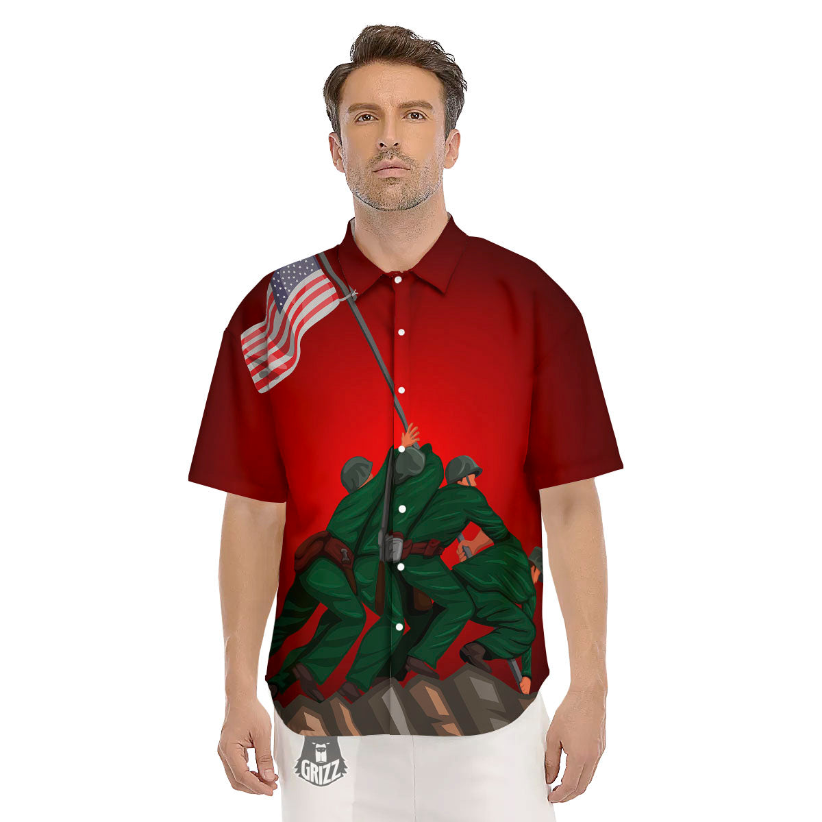 War Memorial American Print Men's Short Sleeve Shirts-grizzshop