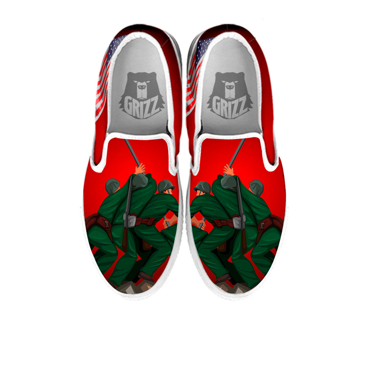 War Memorial American Print White Slip On Shoes-grizzshop