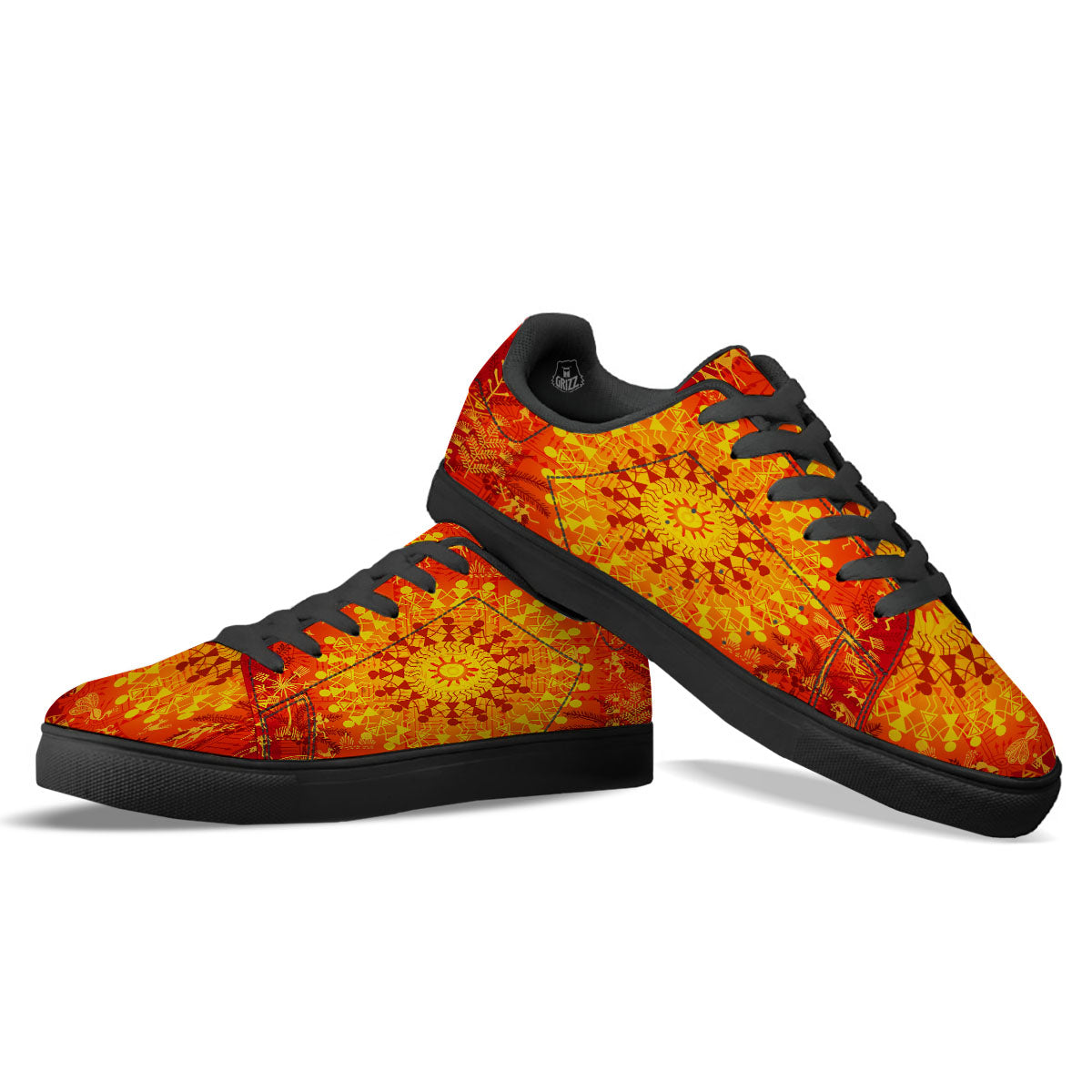 Warli Tribal Ancient Indian Print Black Low Top Sneakers-grizzshop