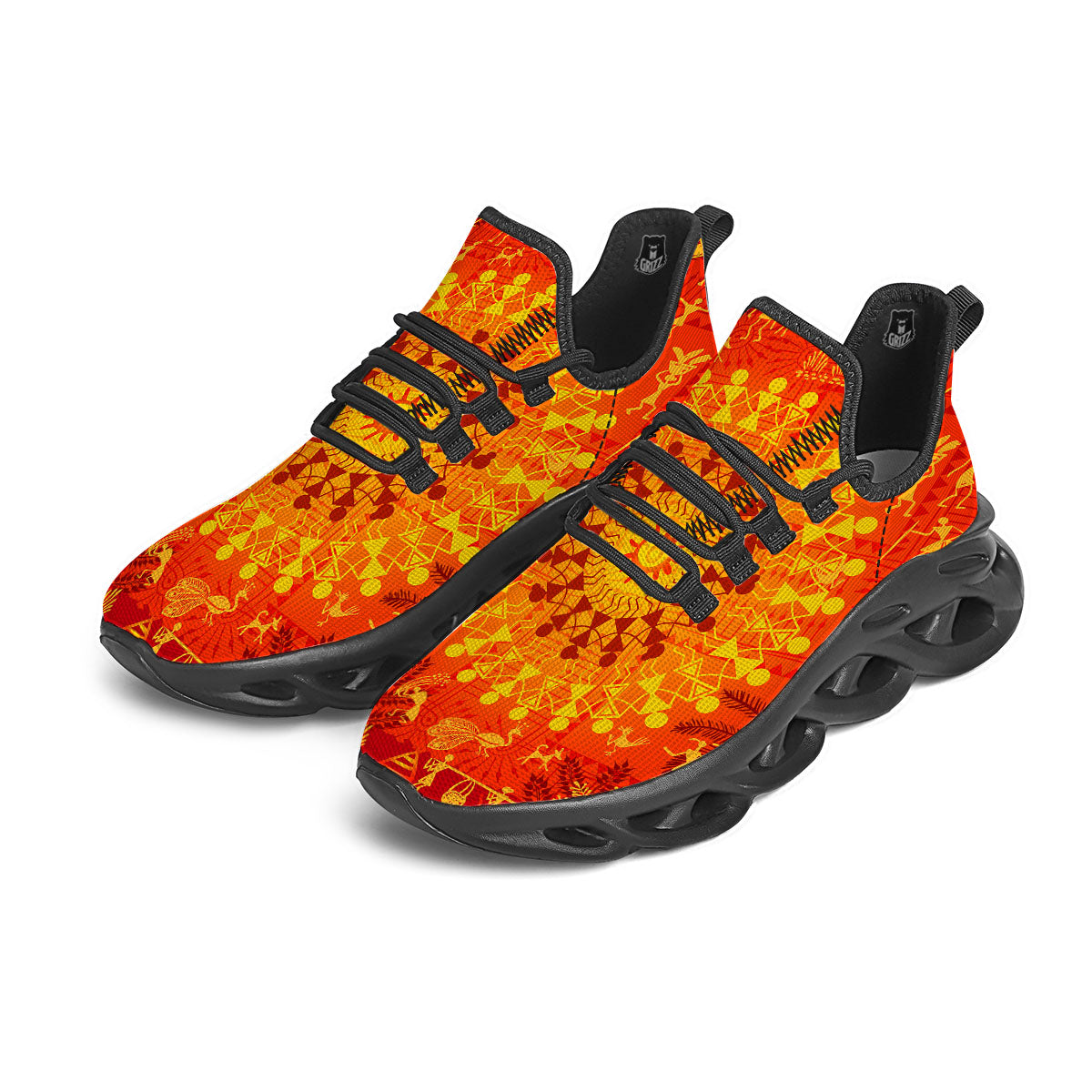 Warli Tribal Ancient Indian Print Black Running Shoes-grizzshop