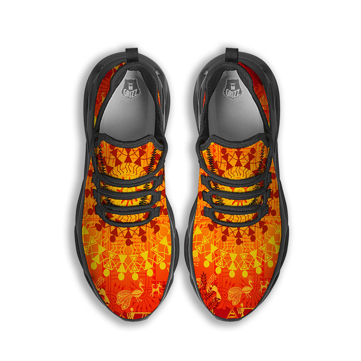 Warli Tribal Ancient Indian Print Black Running Shoes-grizzshop