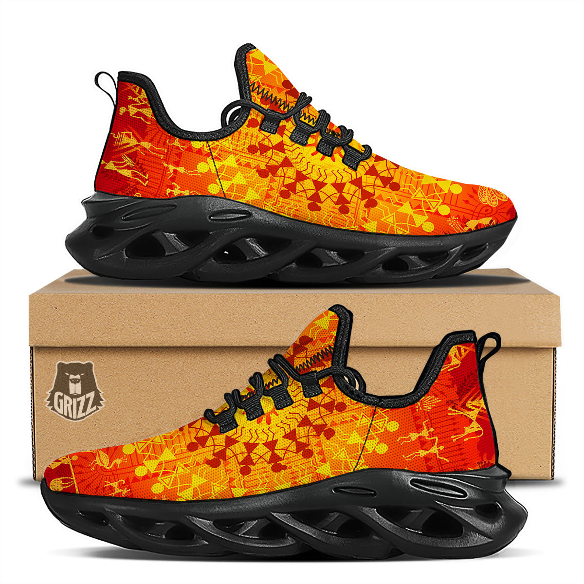 Warli Tribal Ancient Indian Print Black Running Shoes-grizzshop
