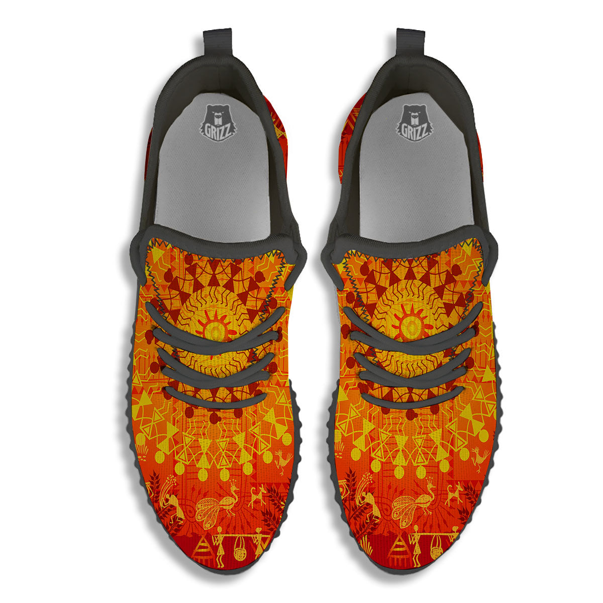 Warli Tribal Ancient Indian Print Black Walking Shoes-grizzshop