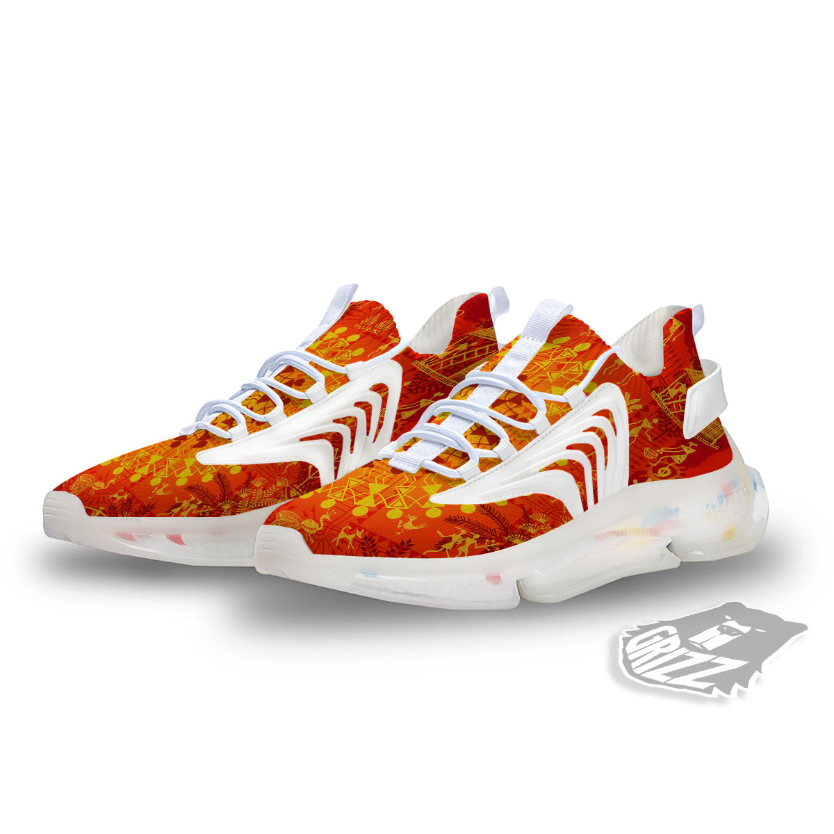 Warli Tribal Ancient Indian Print White Gym Shoes-grizzshop