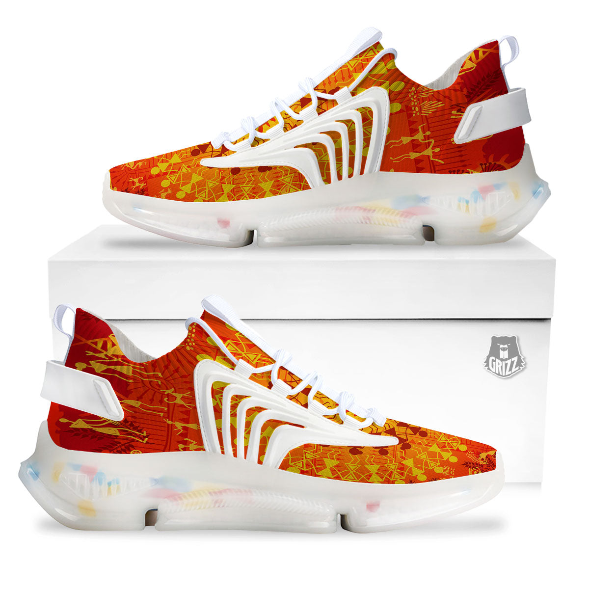 Warli Tribal Ancient Indian Print White Gym Shoes-grizzshop