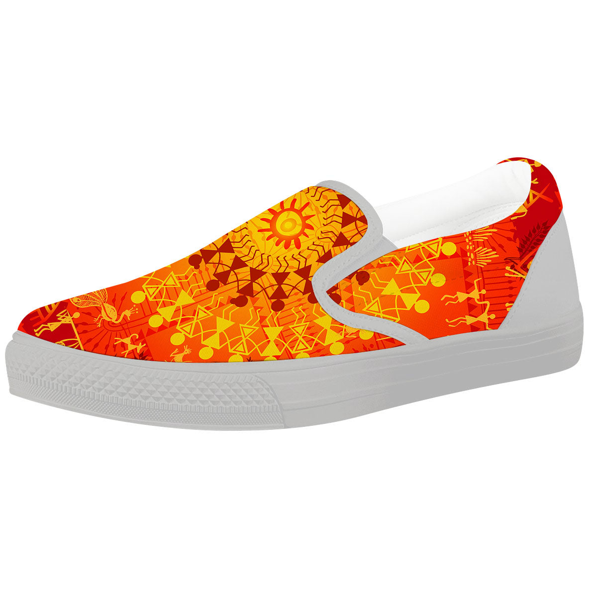 Warli Tribal Ancient Indian Print White Slip On Shoes-grizzshop