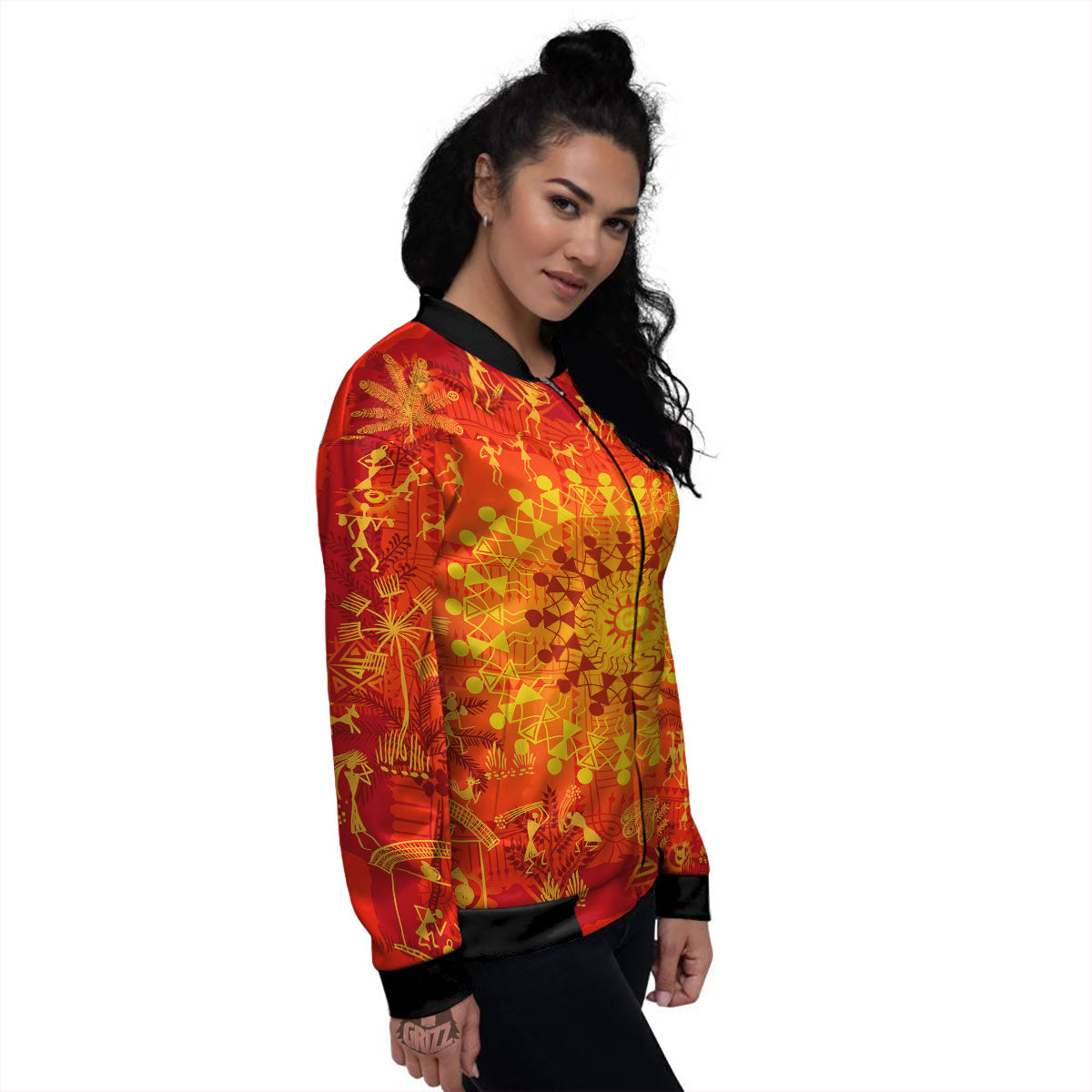 Warli Tribal Ancient Indian Print Women's Bomber Jacket-grizzshop