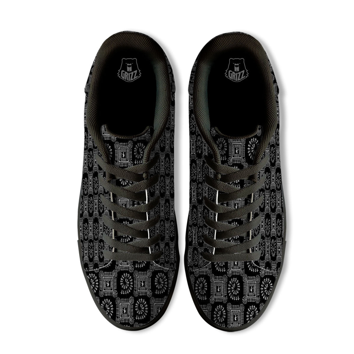 Warli Tribal White And Black Print Black Low Top Sneakers-grizzshop