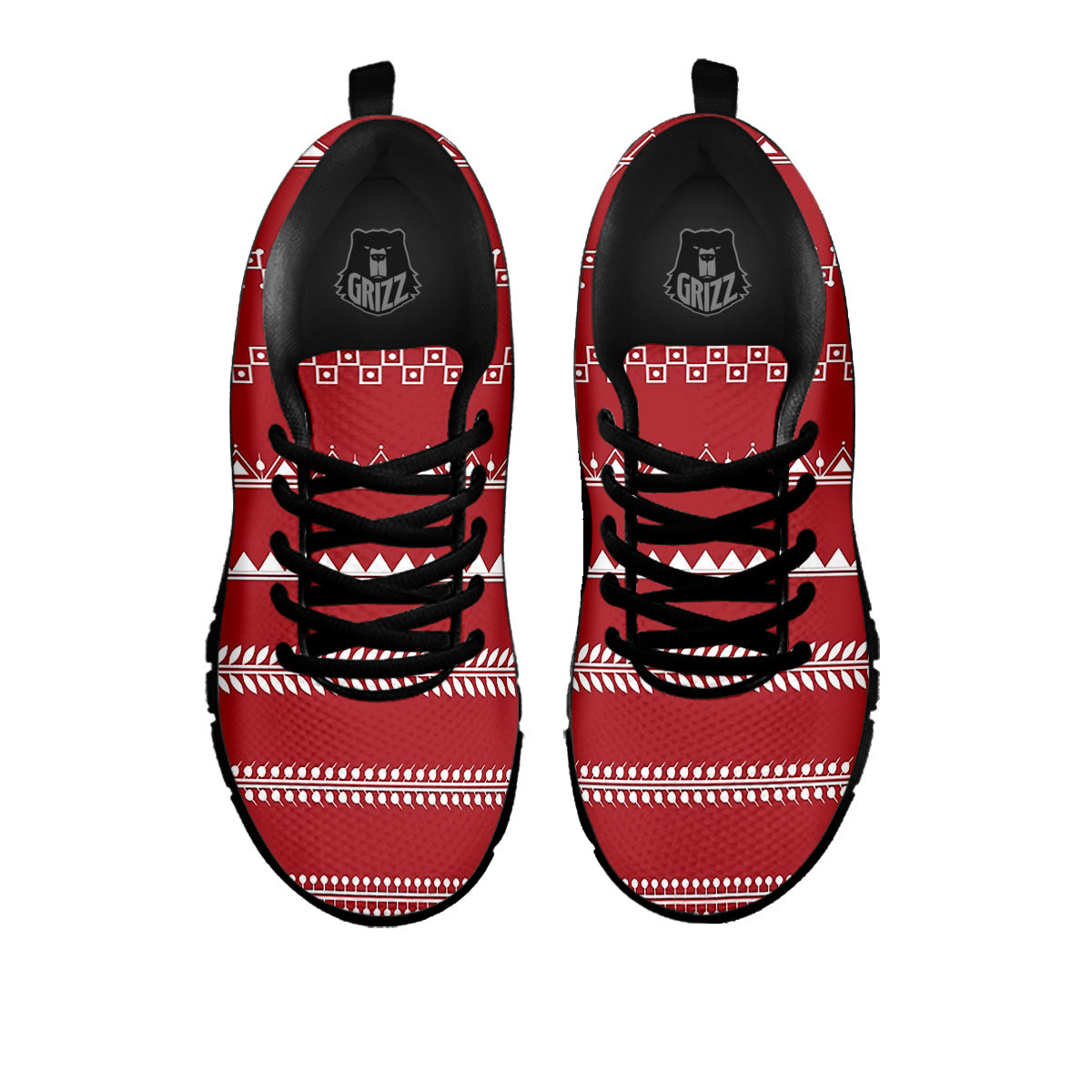 Warli Tribal White And Red Print Black Sneaker-grizzshop