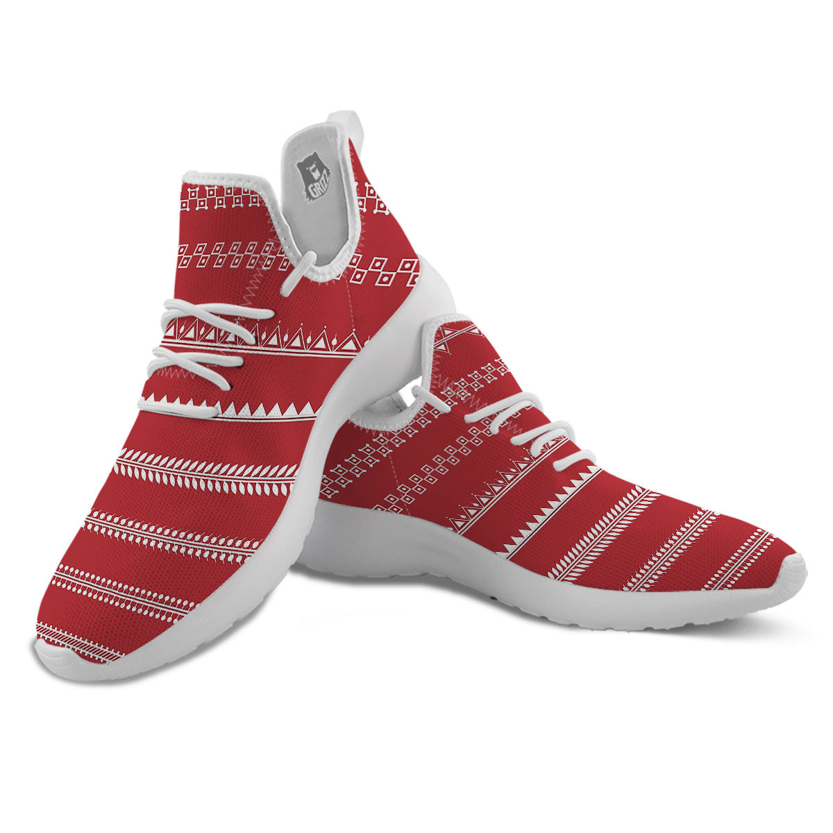 Warli Tribal White And Red Print White Athletic Shoes-grizzshop