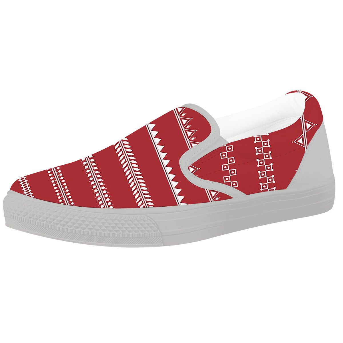 Warli Tribal White And Red Print White Slip On Shoes-grizzshop