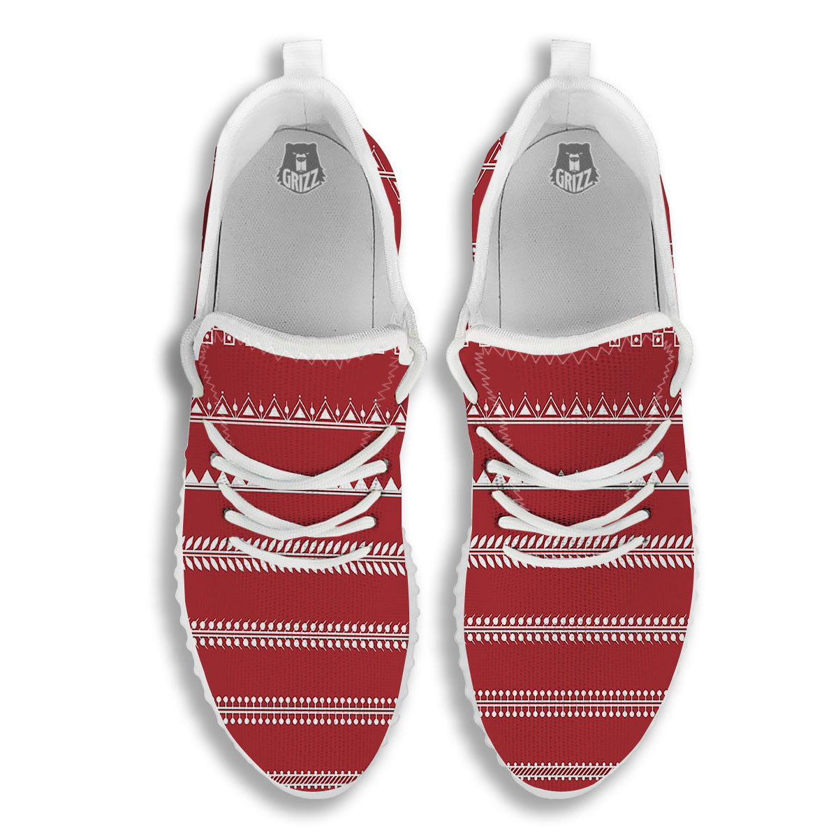 Warli Tribal White And Red Print White Walking Shoes-grizzshop