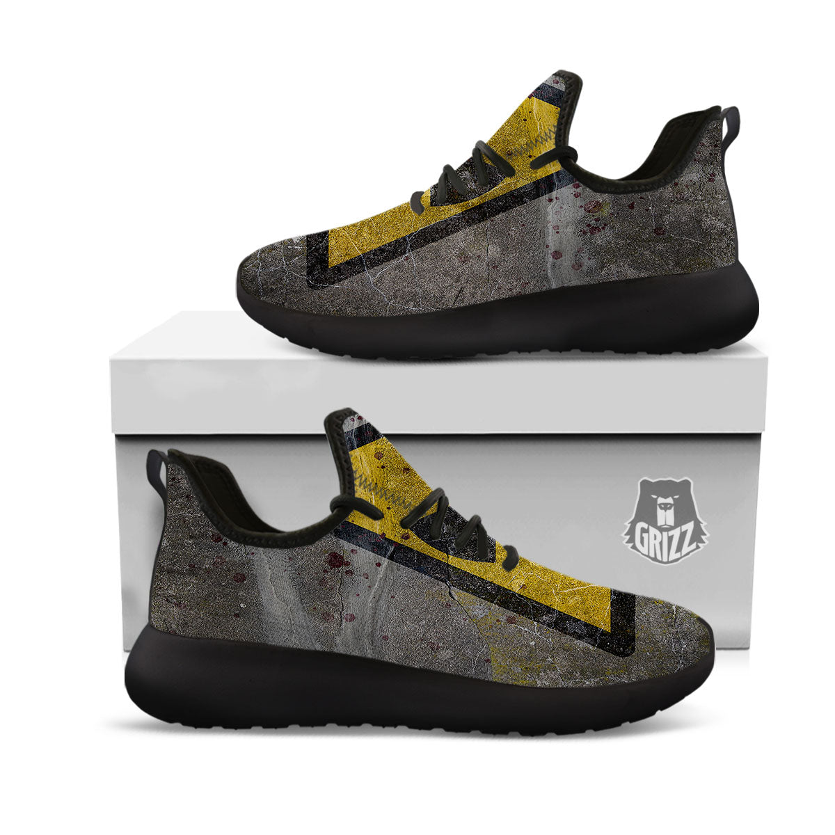 Warning Nuclear Symbol Print Black Athletic Shoes-grizzshop