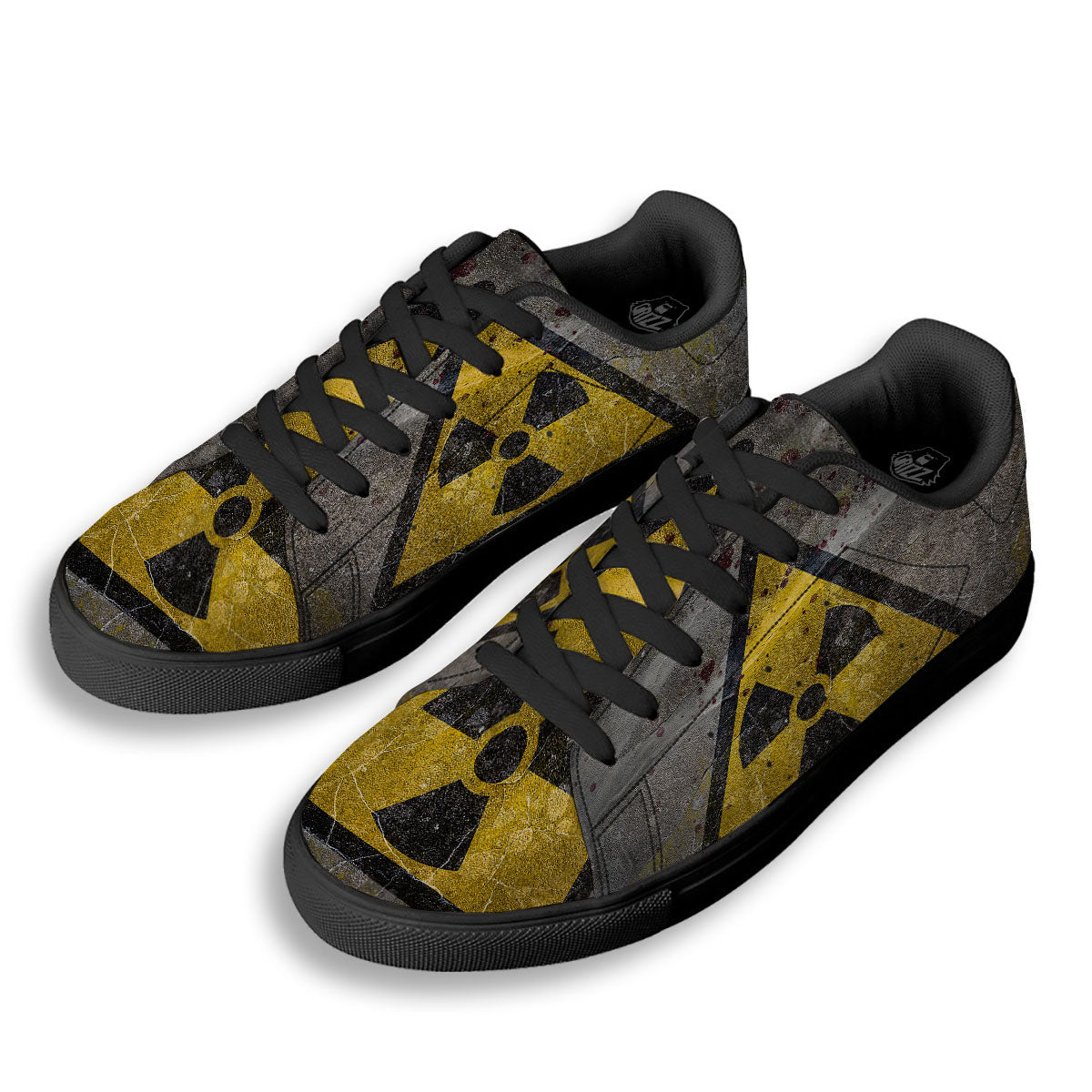 Warning Nuclear Symbol Print Black Low Top Sneakers-grizzshop